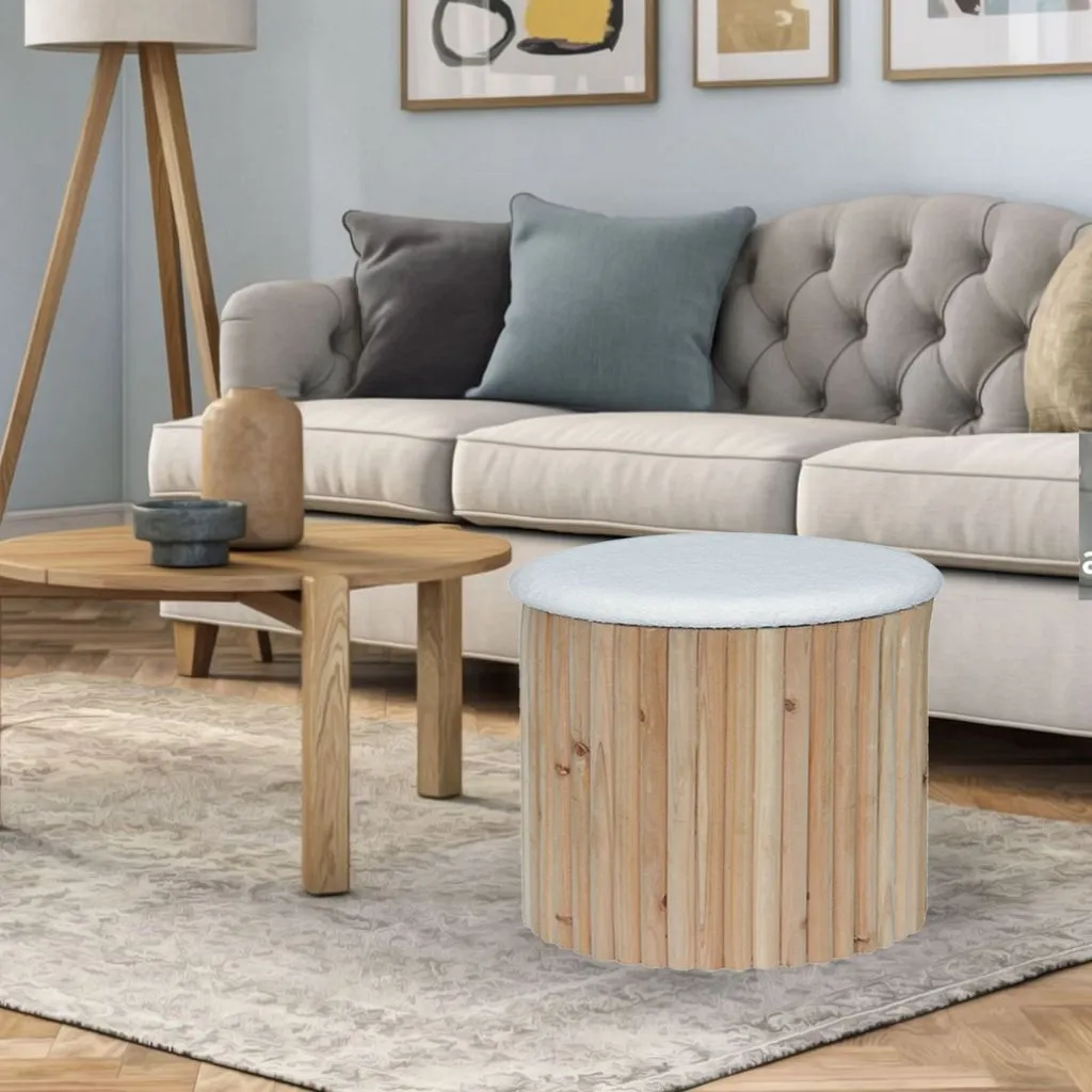 Esme Ottoman Collection - Mid-Century Modern Bamboo & Boucle Storage Ottoman