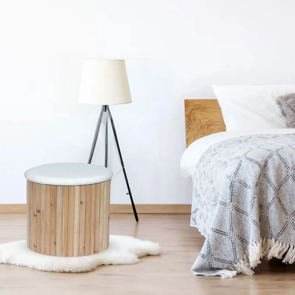 Esme Ottoman Collection - Mid-Century Modern Bamboo & Boucle Storage Ottoman