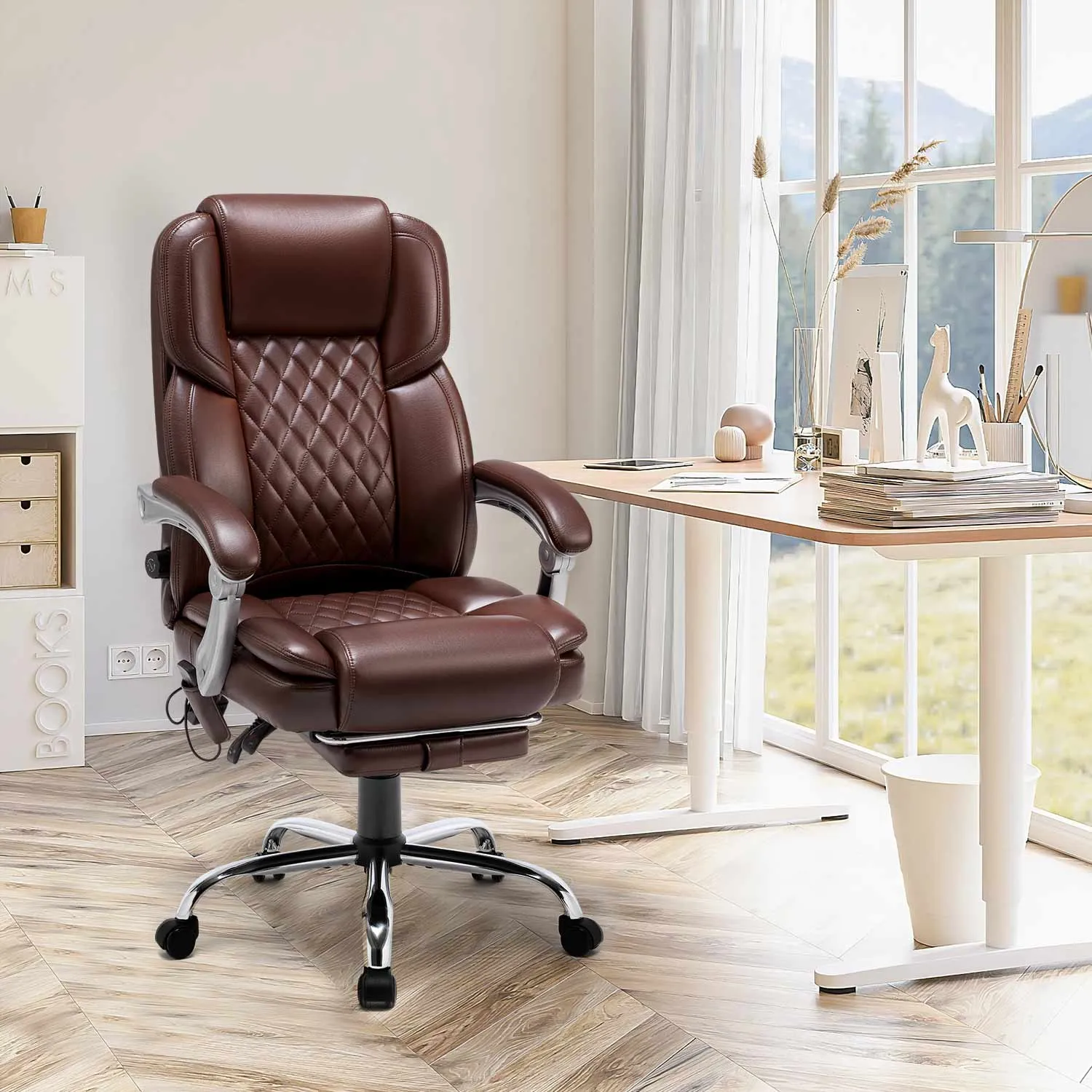 Executive Office Chair, Ergonomic Desk Chair Big and Tall Massage and Heated, Brown