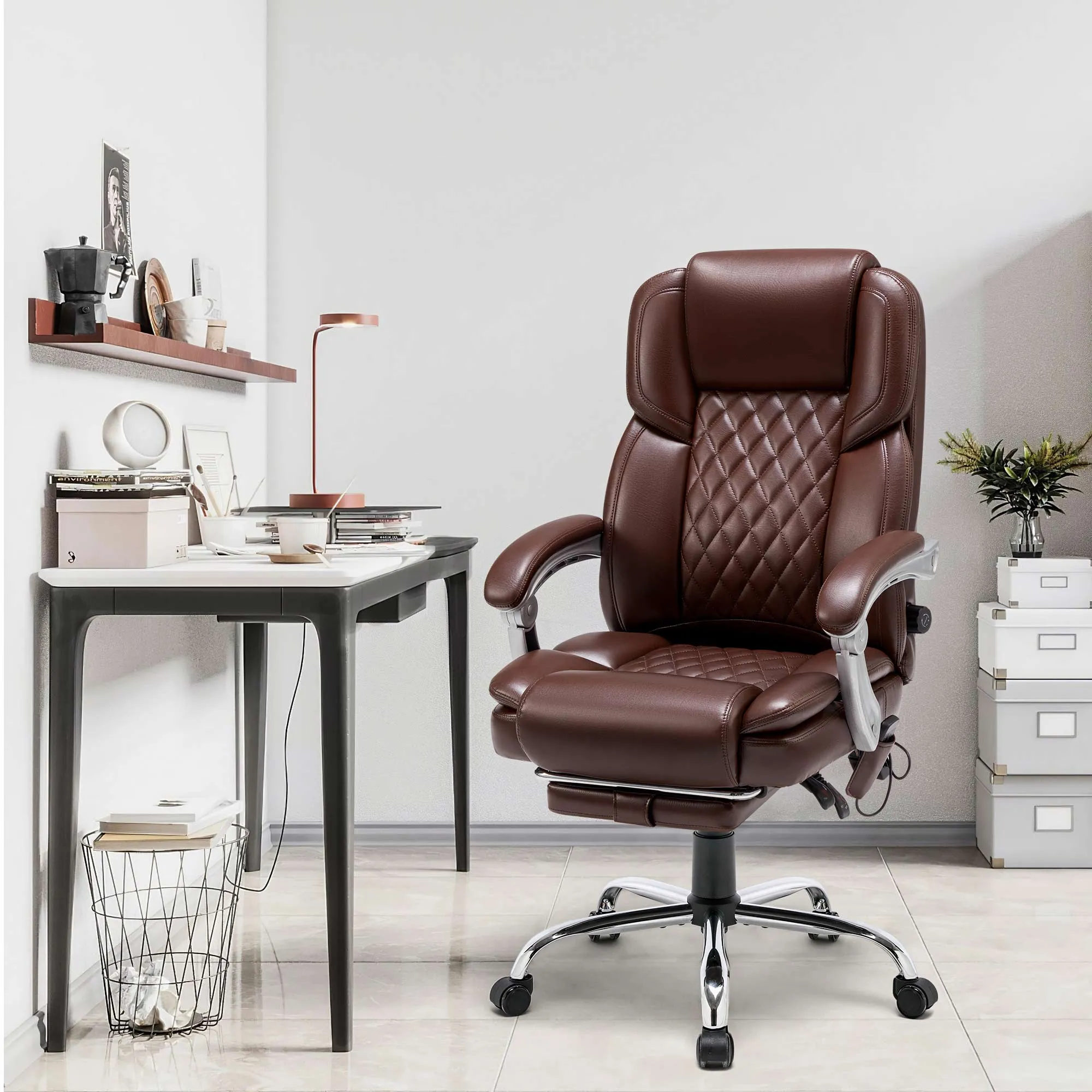 Executive Office Chair, Ergonomic Desk Chair Big and Tall Massage and Heated, Brown