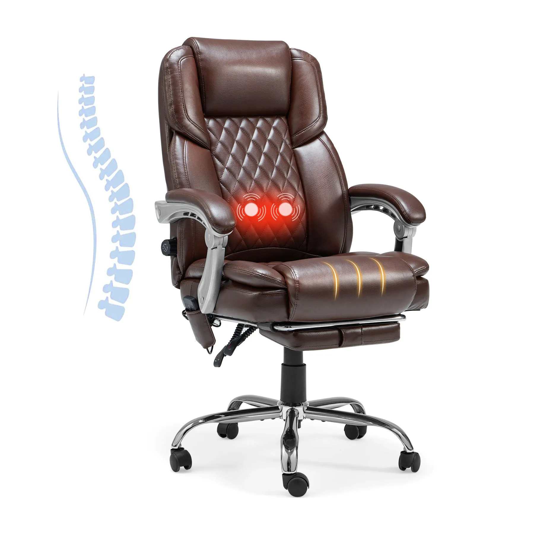 Executive Office Chair, Ergonomic Desk Chair Big and Tall Massage and Heated, Brown