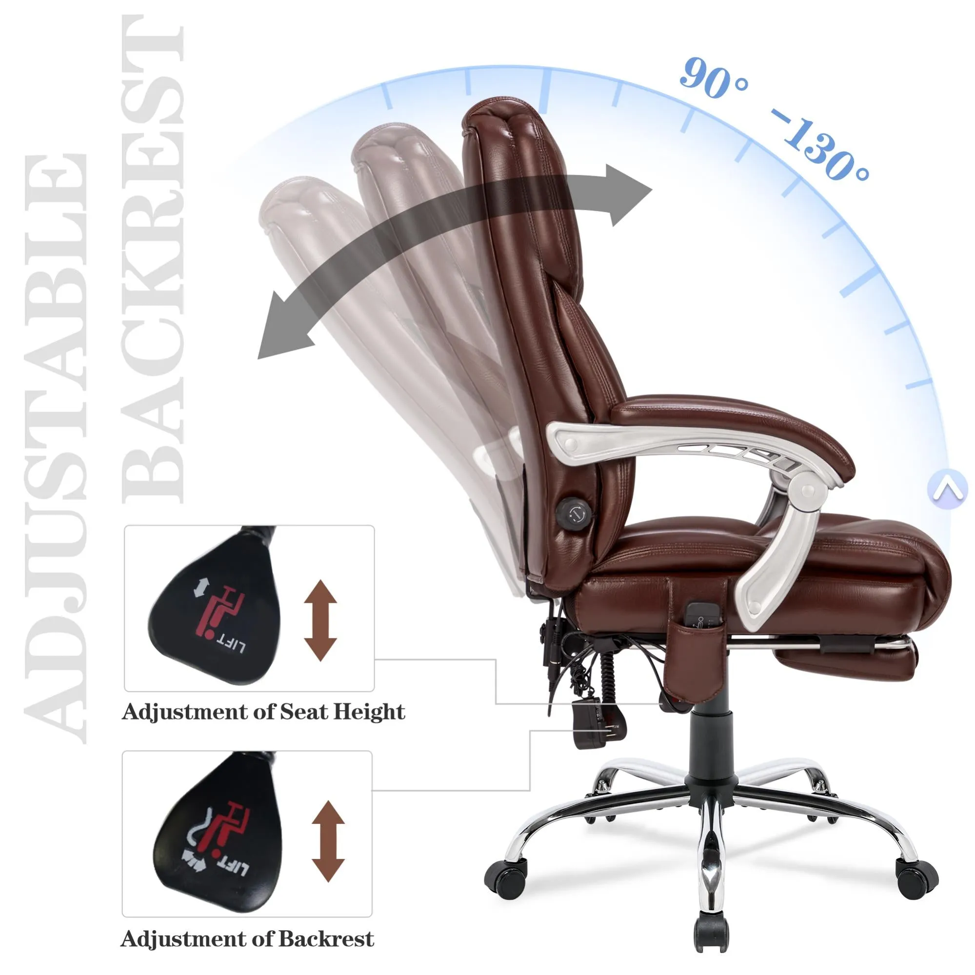 Executive Office Chair, Ergonomic Desk Chair Big and Tall Massage and Heated, Brown