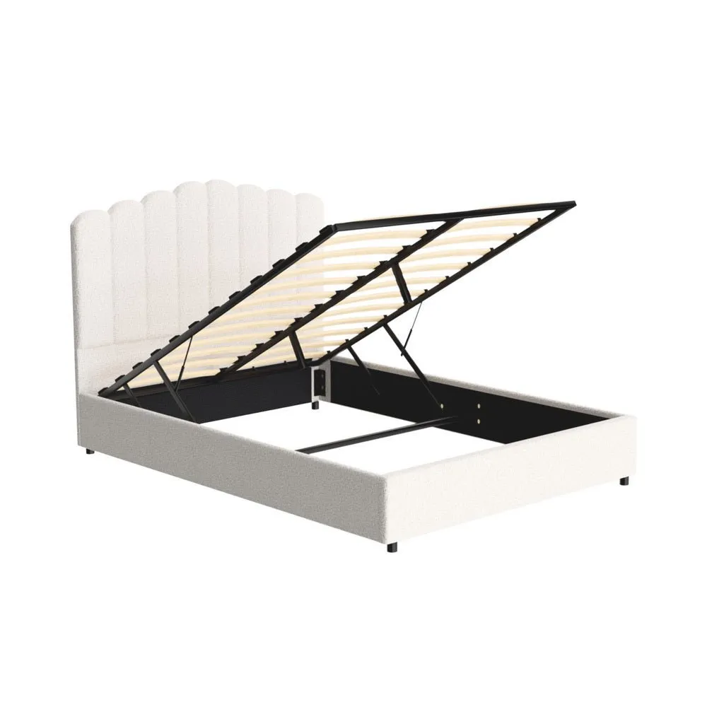 Fion Double Boucle Storage Bed - Cream White