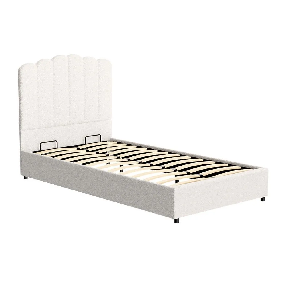 Fion King Single Boucle Storage Bed - Cream White