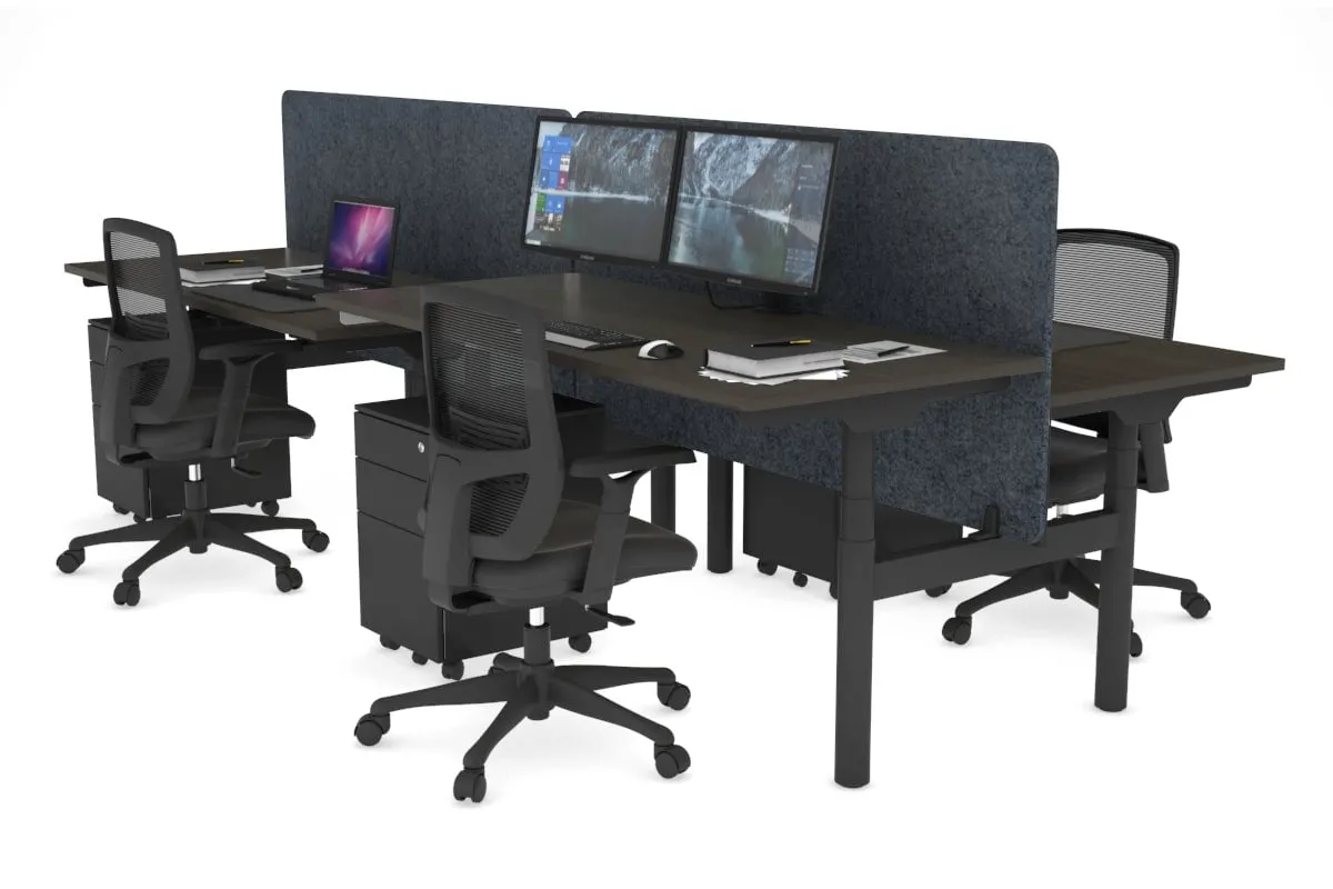 Flexi Premium Height Adjustable 4 Person H-Bench Workstation - Black Frame [1200L x 700W]