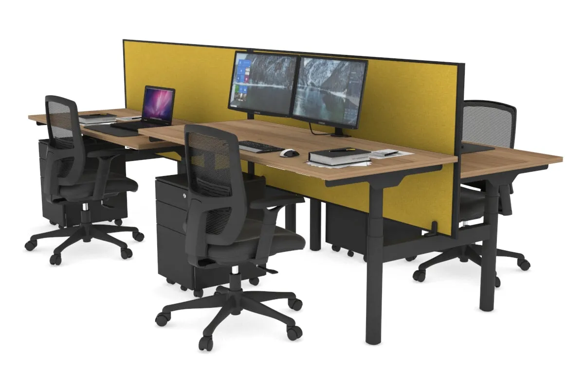 Flexi Premium Height Adjustable 4 Person H-Bench Workstation - Black Frame [1200L x 700W]