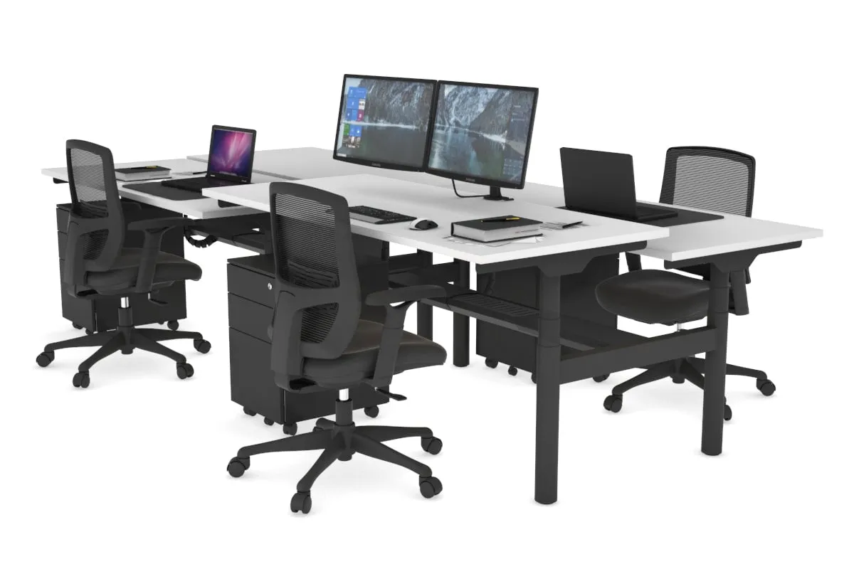 Flexi Premium Height Adjustable 4 Person H-Bench Workstation - Black Frame [1200L x 700W]