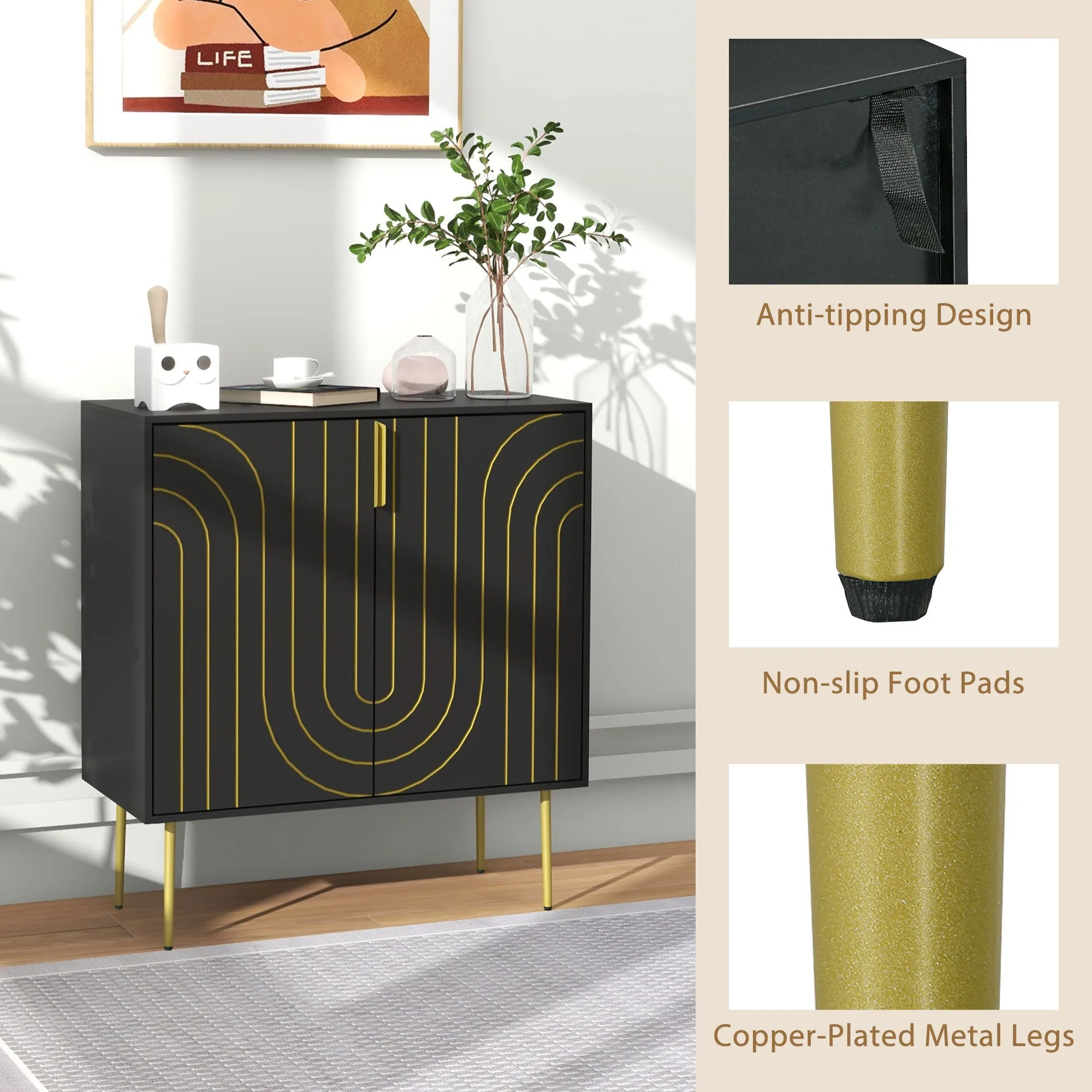 Freestanding Storage Cabinet with Adjustable Shelf for Living Room