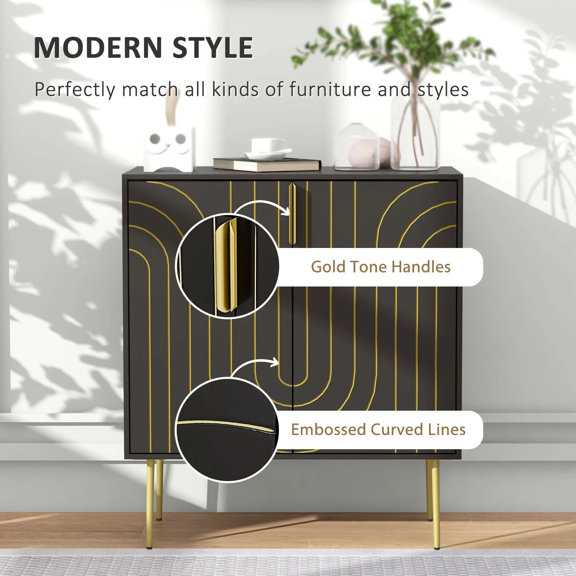 Freestanding Storage Cabinet with Adjustable Shelf for Living Room