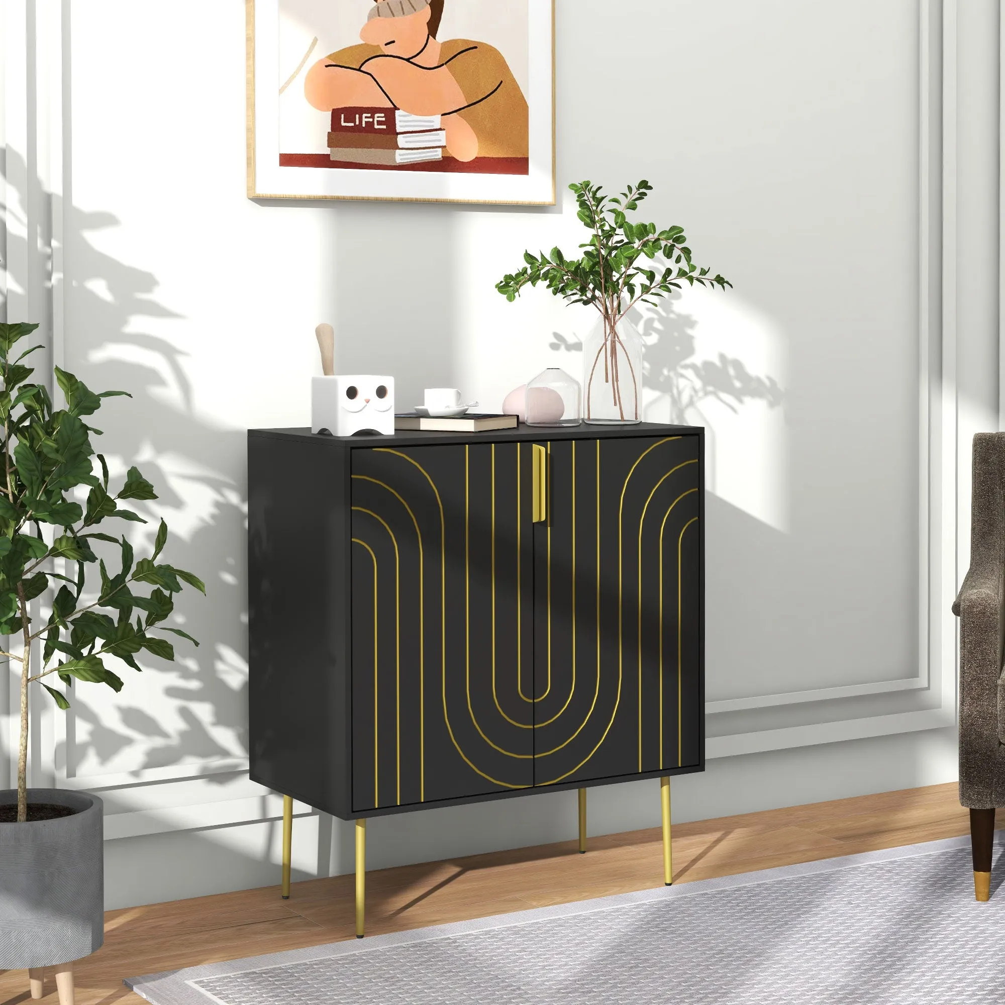 Freestanding Storage Cabinet with Adjustable Shelf for Living Room