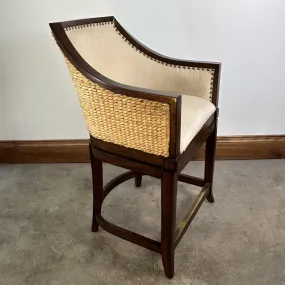 Front Gate Bar Stool, Swivel, Woven Back, Linen Upholstery