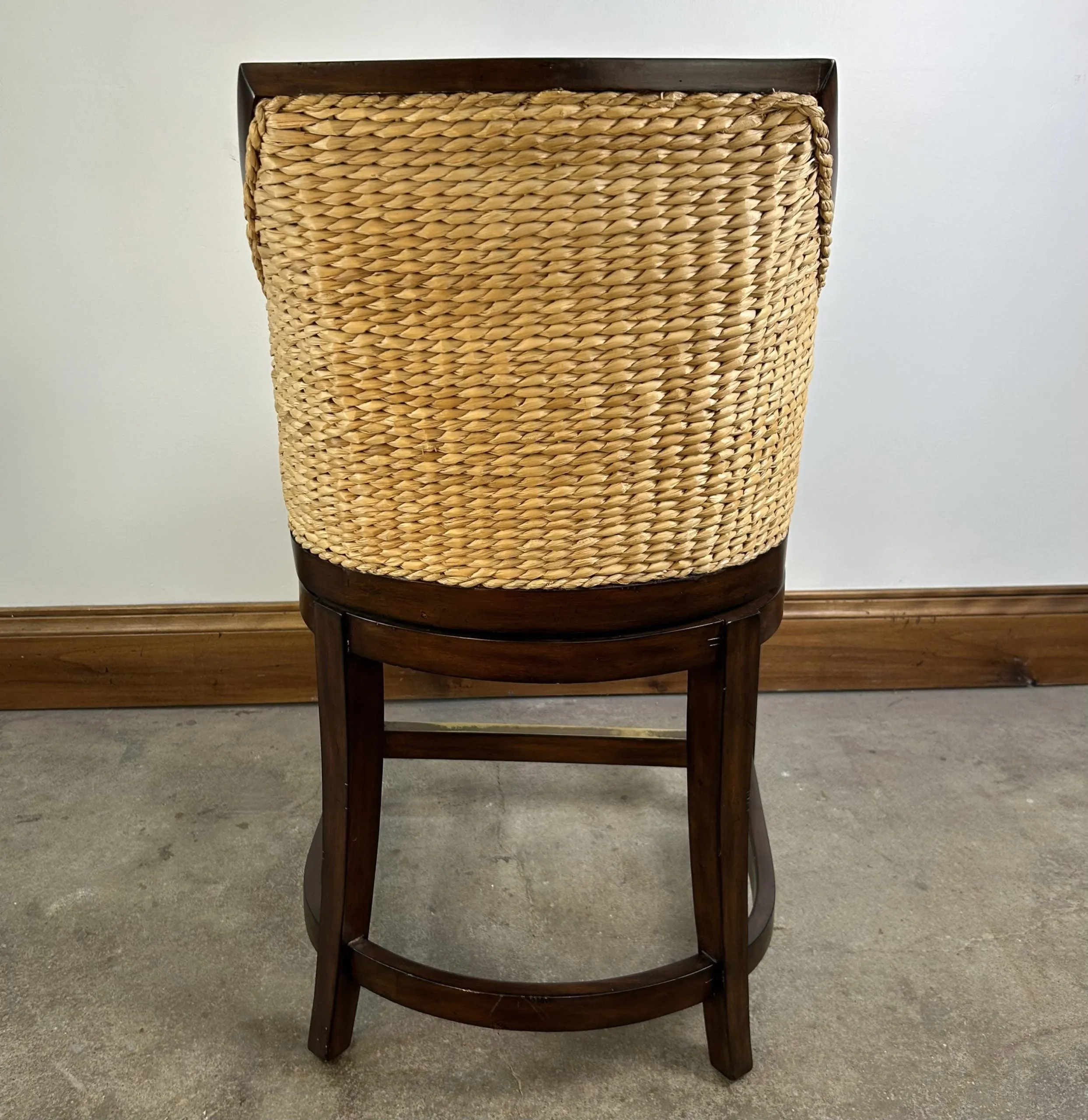 Front Gate Bar Stool, Swivel, Woven Back, Linen Upholstery