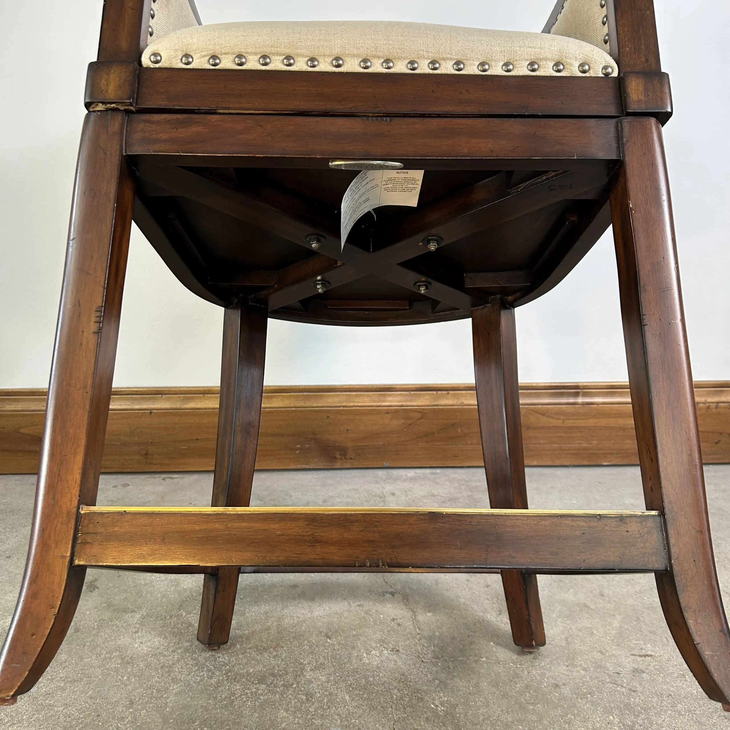 Front Gate Bar Stool, Swivel, Woven Back, Linen Upholstery