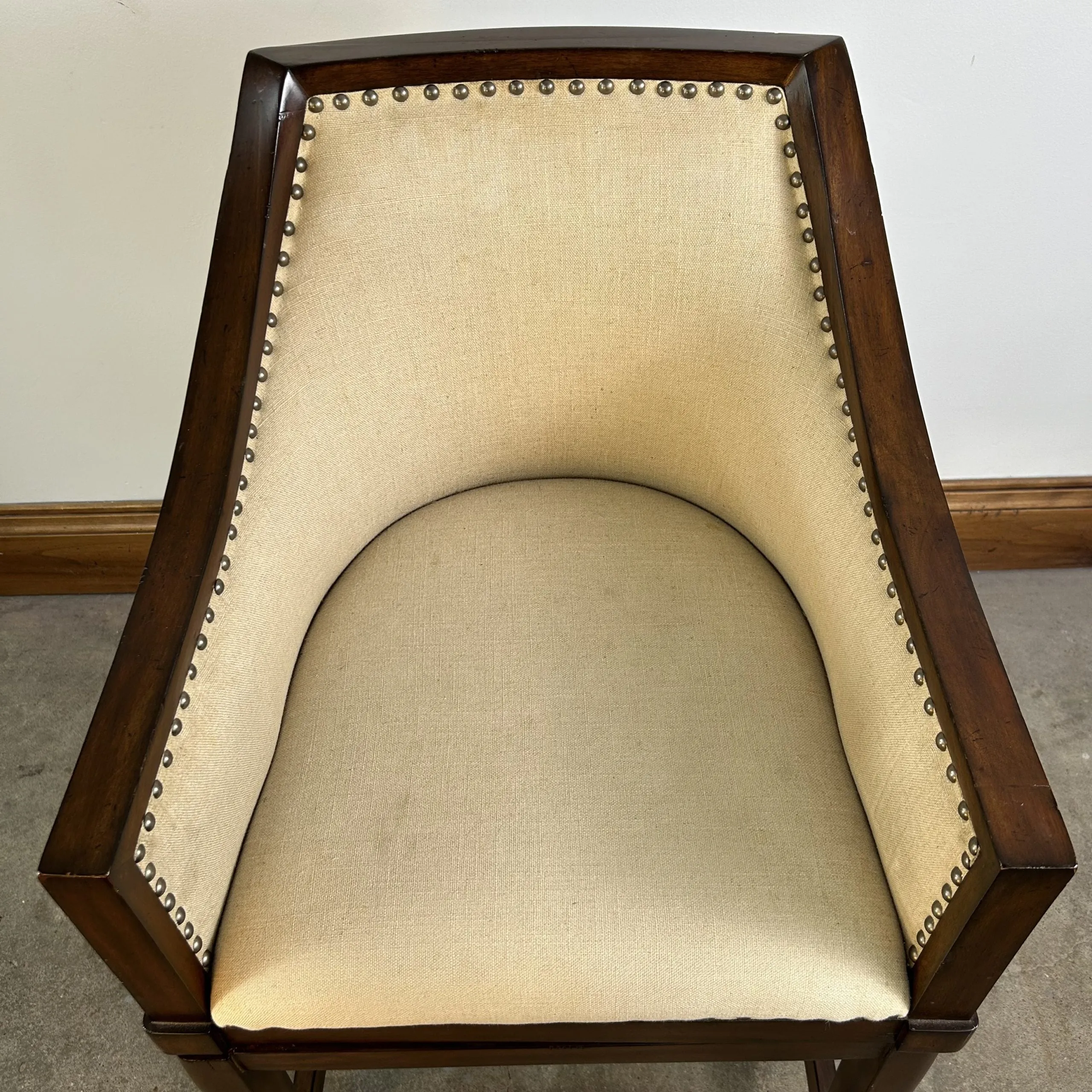 Front Gate Bar Stool, Swivel, Woven Back, Linen Upholstery