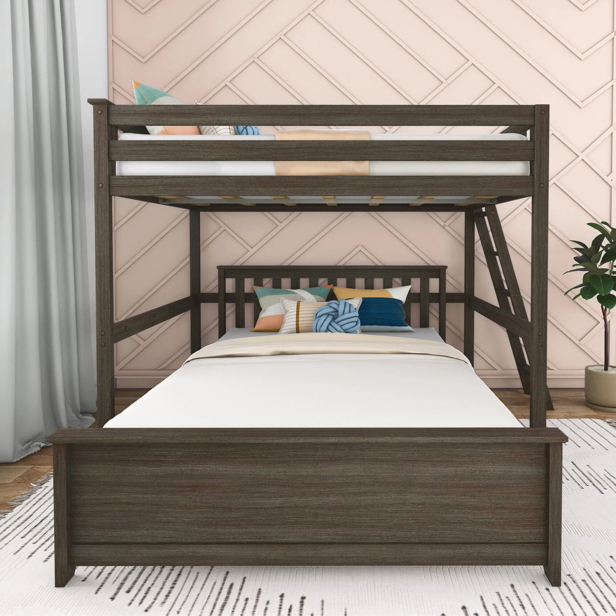 Full Over Queen L-Shaped Bunk Bed