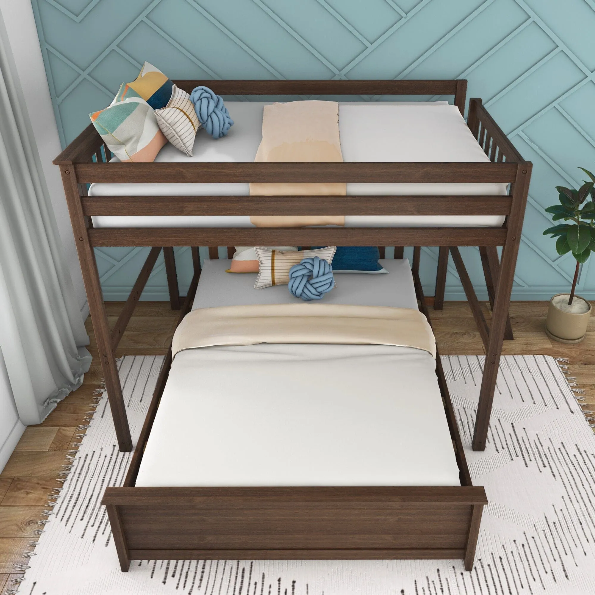 Full Over Queen L-Shaped Bunk Bed