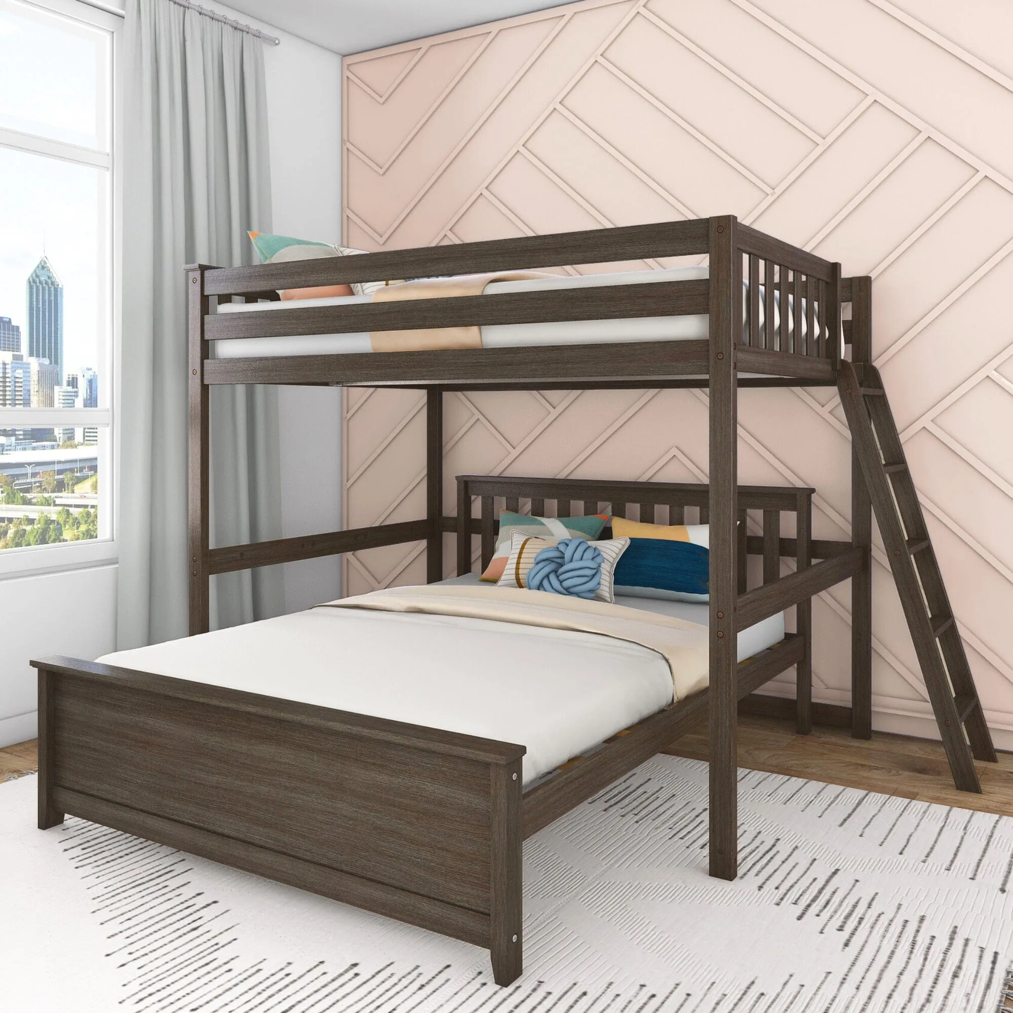 Full Over Queen L-Shaped Bunk Bed