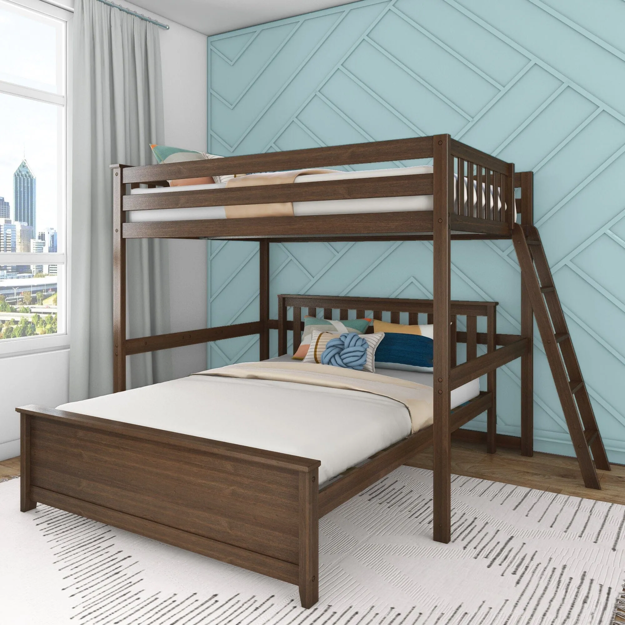 Full Over Queen L-Shaped Bunk Bed