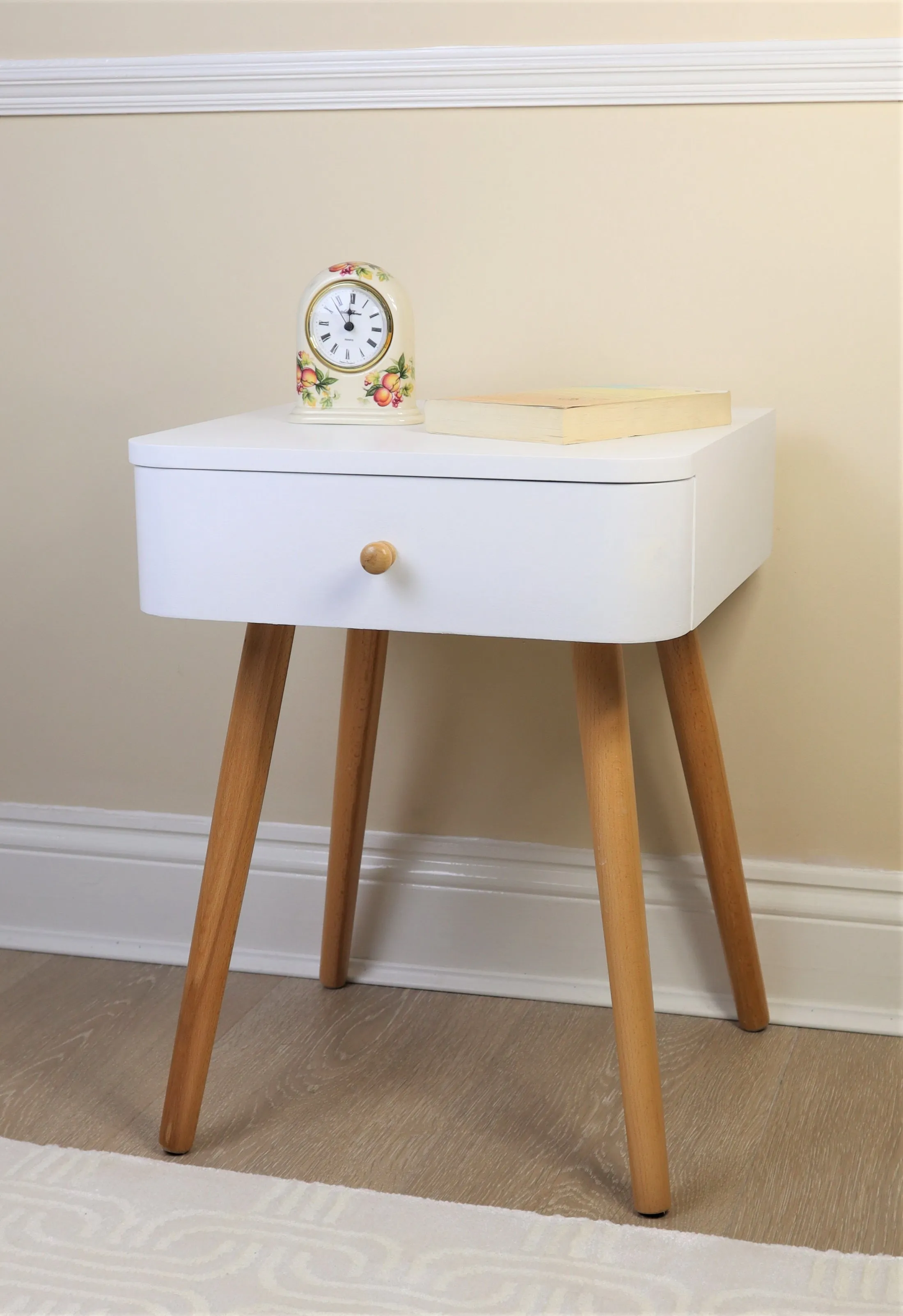 Gina Mid Century Modern Two-Tone Bedside Table,White
