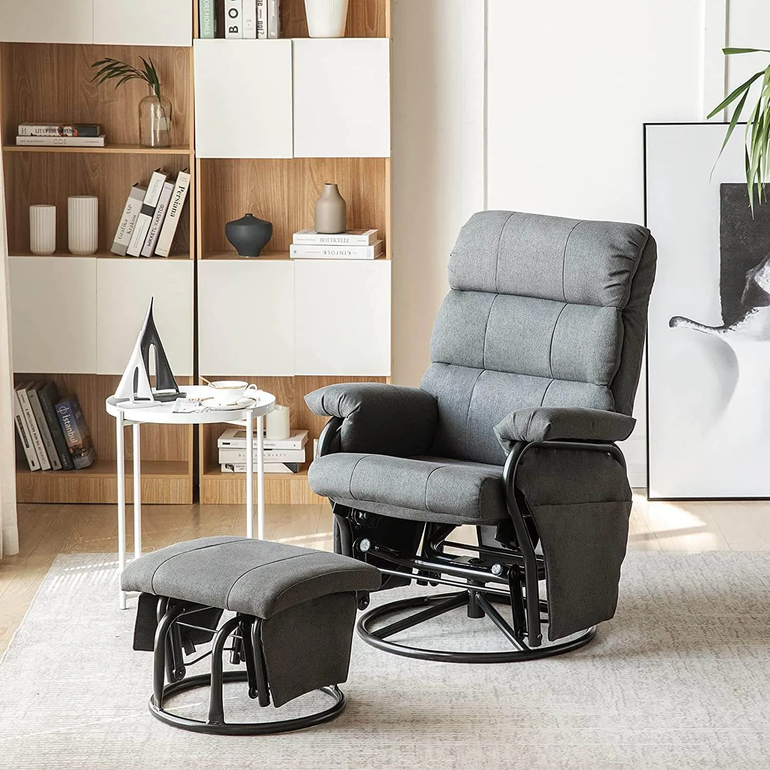 Glider Recliner with Ottoman Vibration Massage Lounge Chair Set, Grey