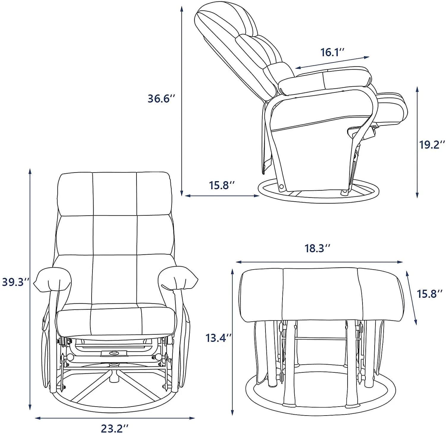 Glider Recliner with Ottoman Vibration Massage Lounge Chair Set, Grey