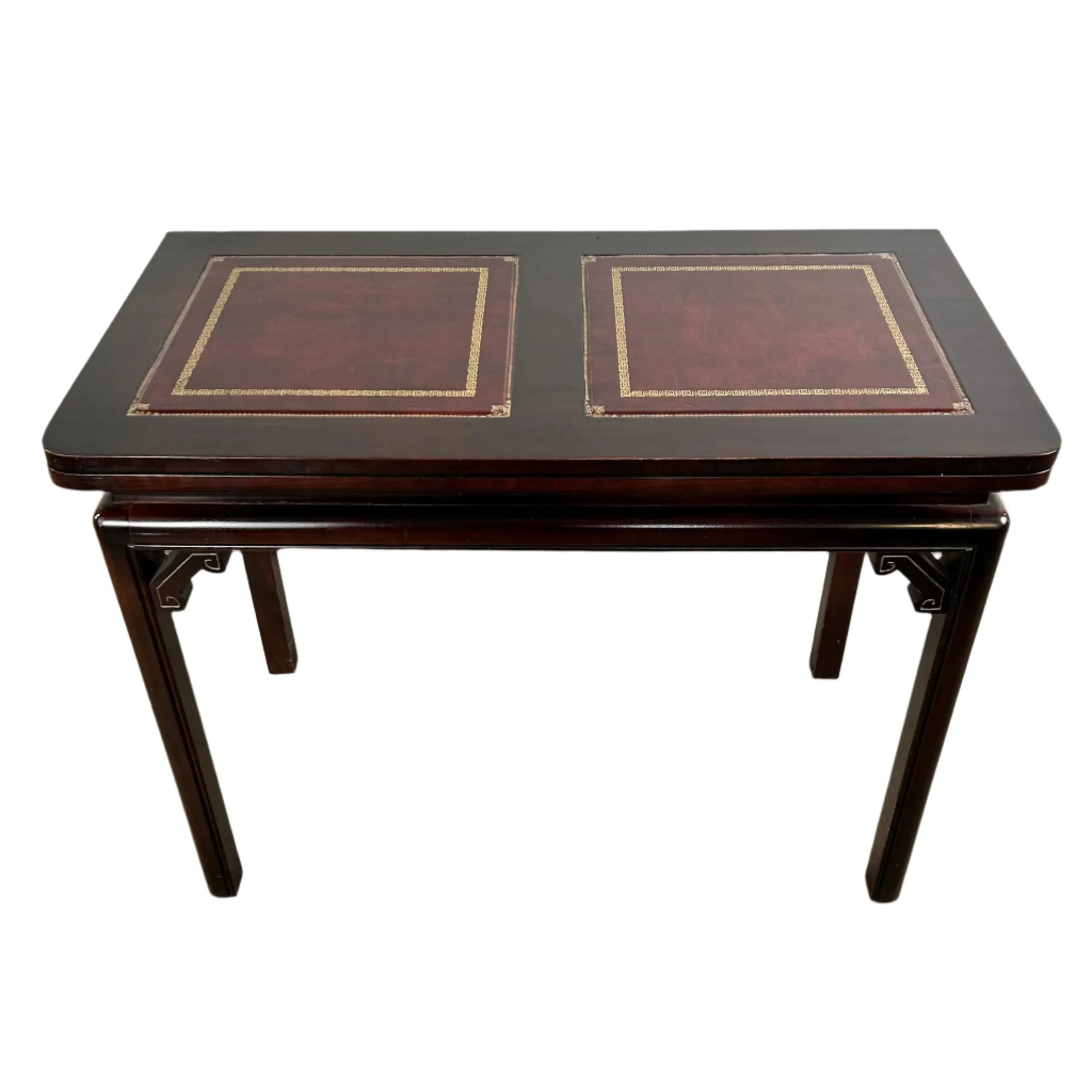 Gordon Fine Furniture Folding Table, Leather Top, Vintage