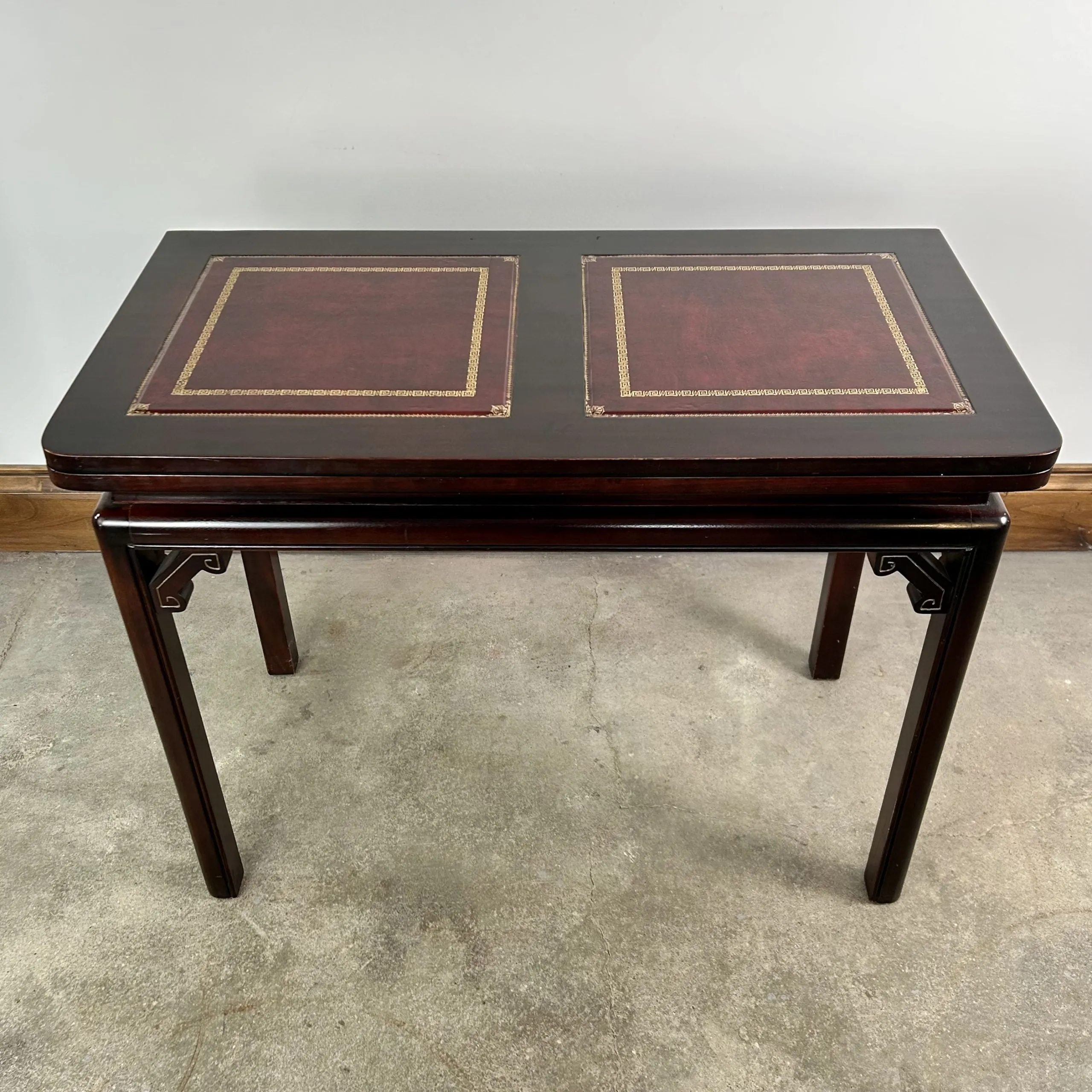 Gordon Fine Furniture Folding Table, Leather Top, Vintage