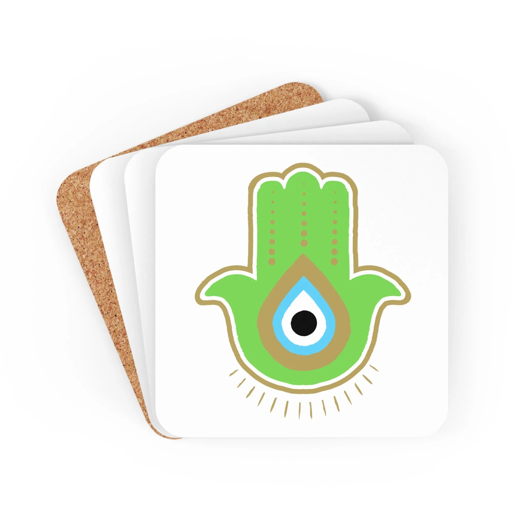 Green Hamsa Coaster Set