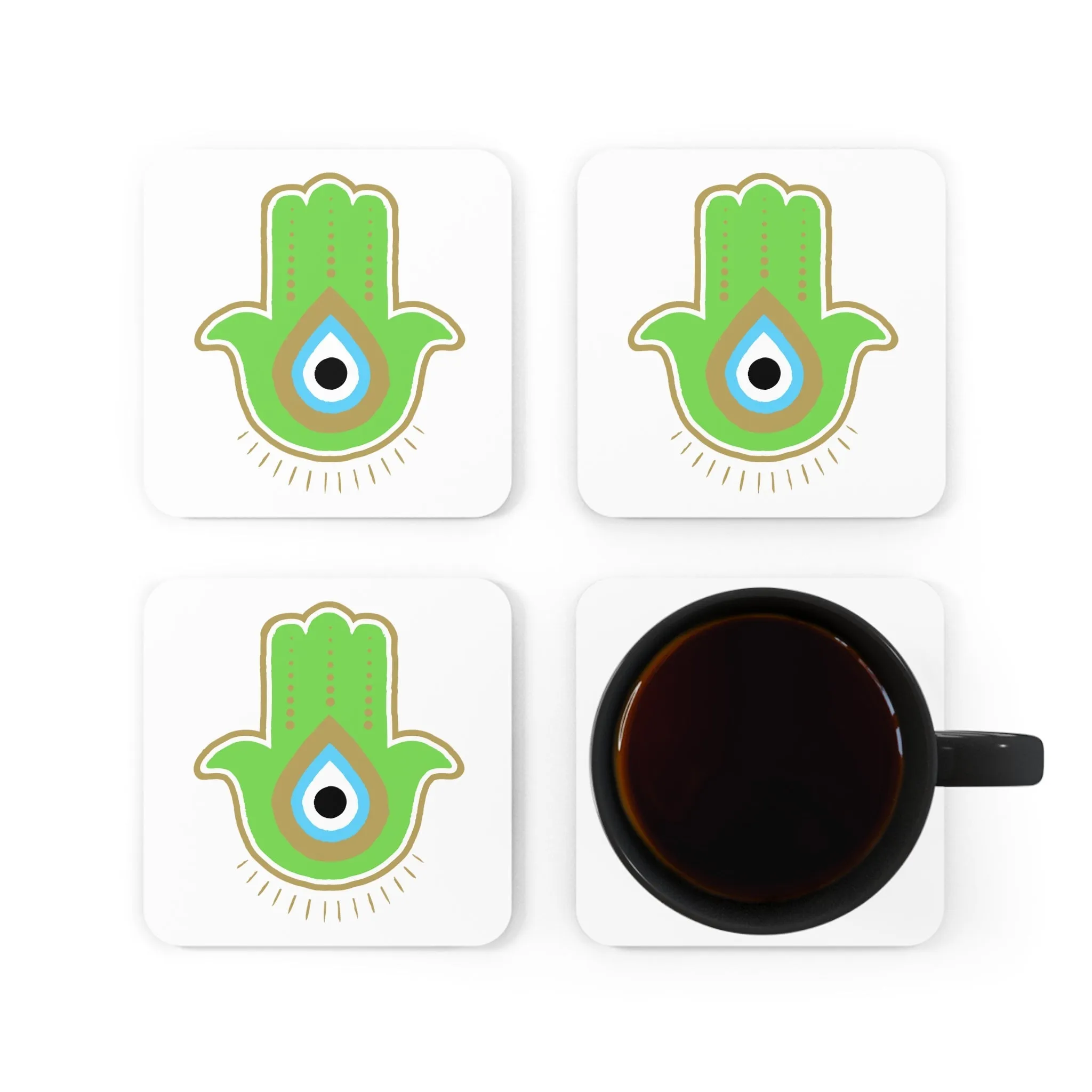 Green Hamsa Coaster Set