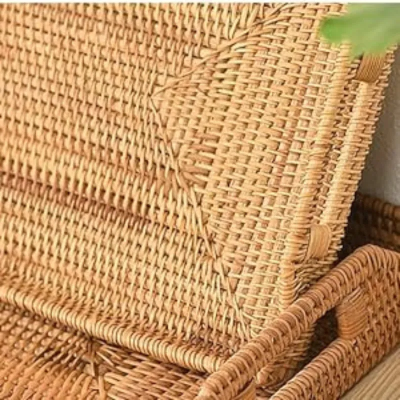 Hand-Woven Rattan Serving Tray with Handles for Breakfast, Drinks, Snack for Dining/Coffee Table (14.5 inch (37 cm), Rectangular)