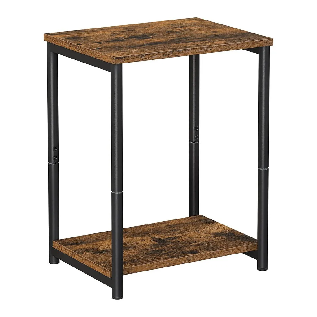 Industrial Vintage Brown Side Table with Storage Shelf