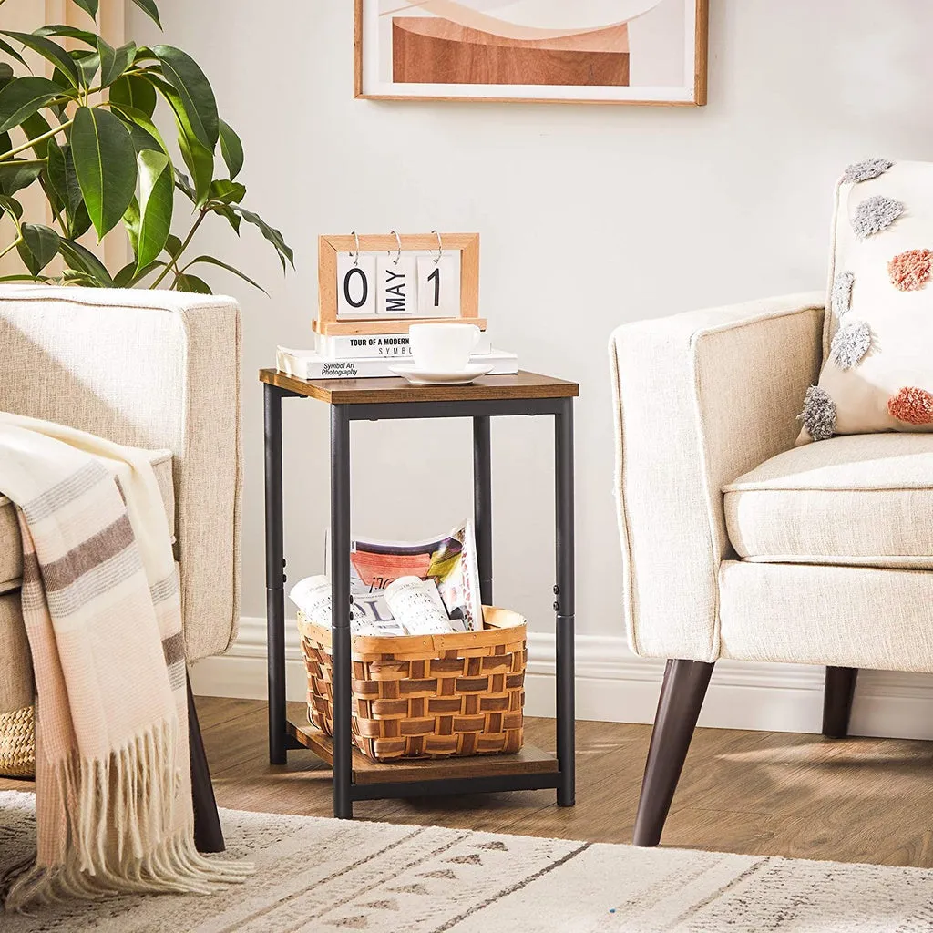 Industrial Vintage Brown Side Table with Storage Shelf