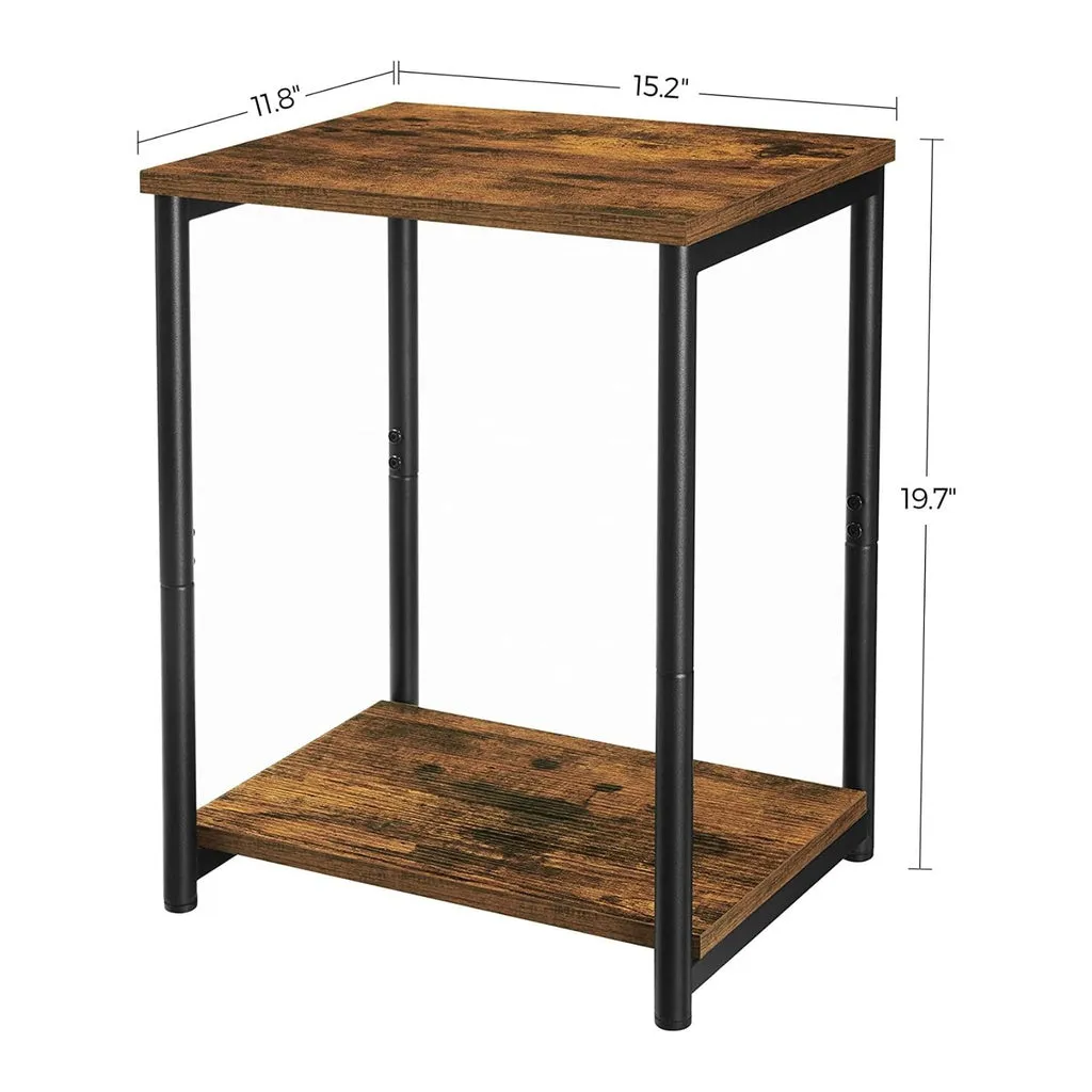 Industrial Vintage Brown Side Table with Storage Shelf