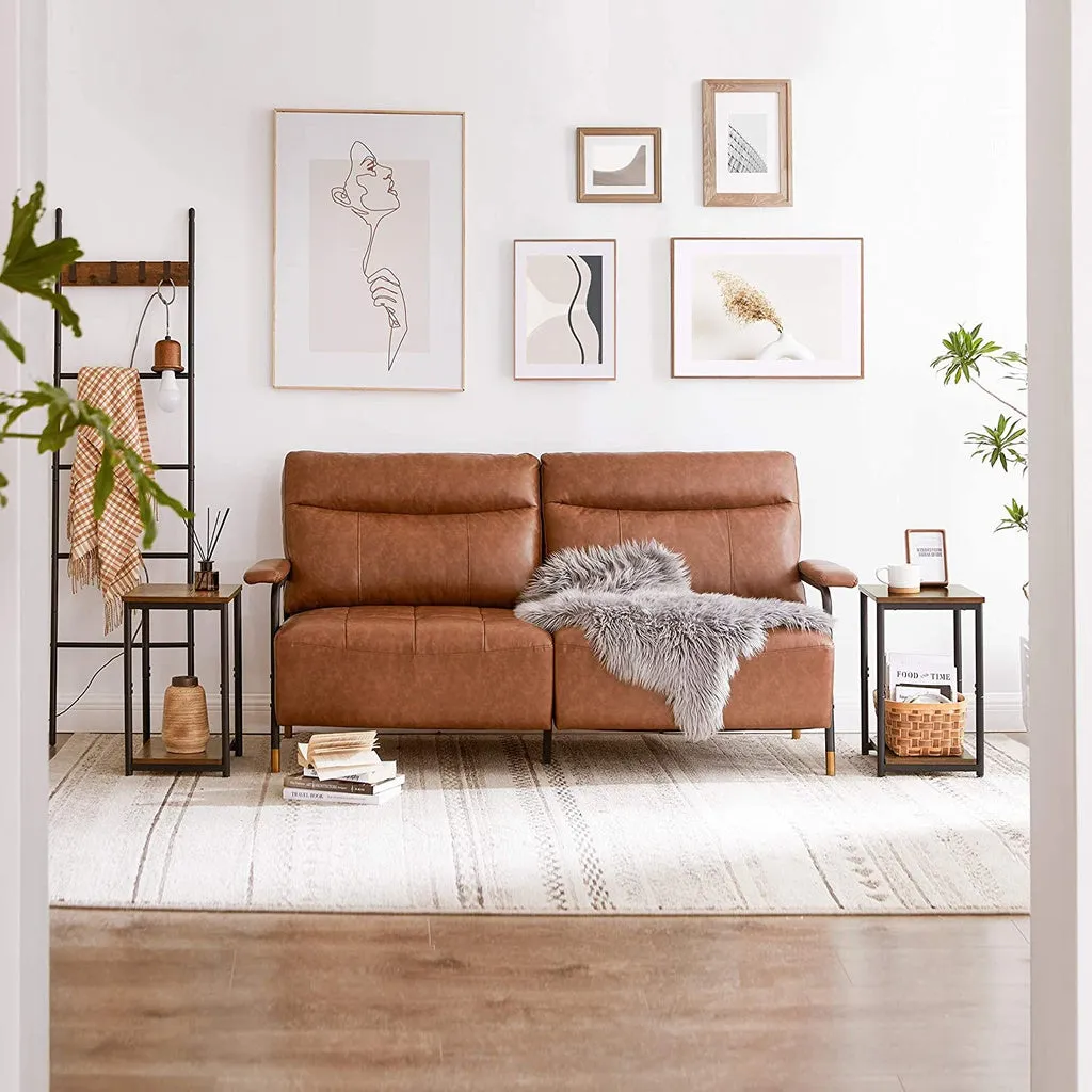 Industrial Vintage Brown Side Table with Storage Shelf
