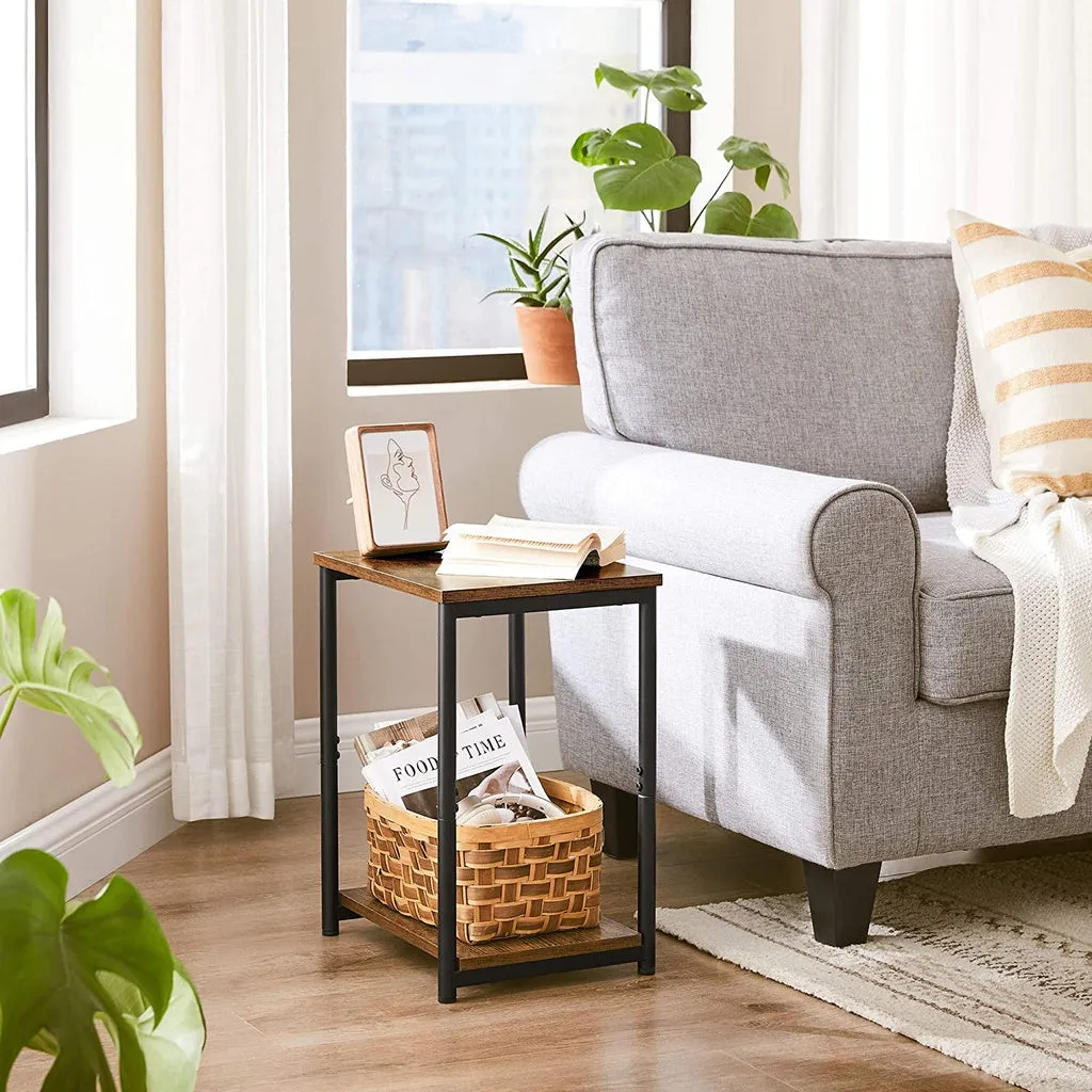 Industrial Vintage Brown Side Table with Storage Shelf