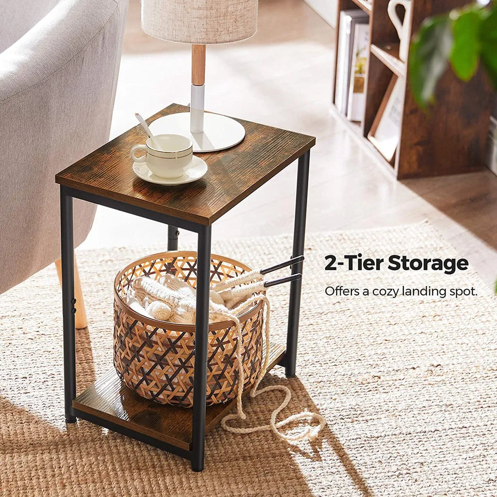 Industrial Vintage Brown Side Table with Storage Shelf
