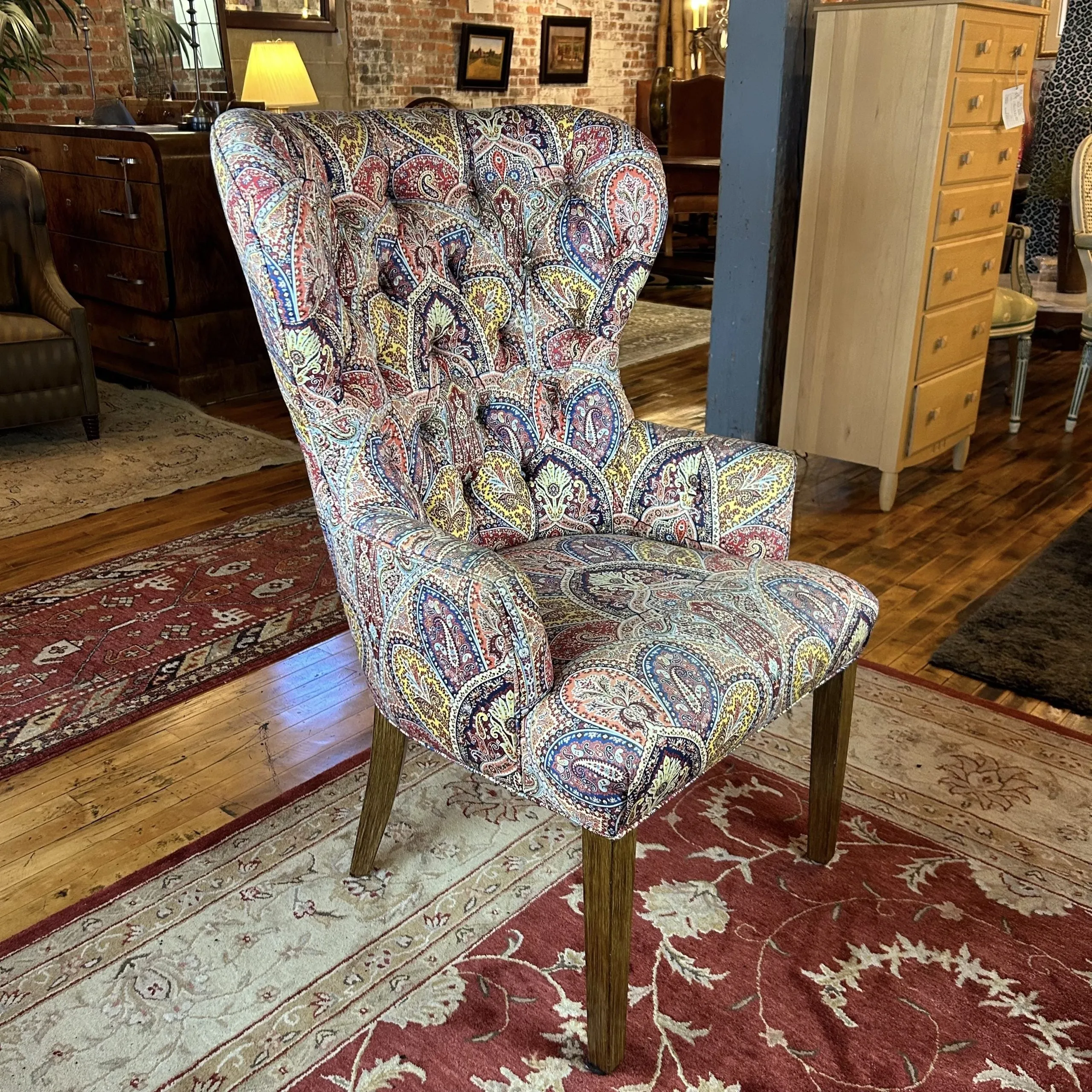Jessica Charles Designs Paisley Tufted Wingback Arm Chair, Petite
