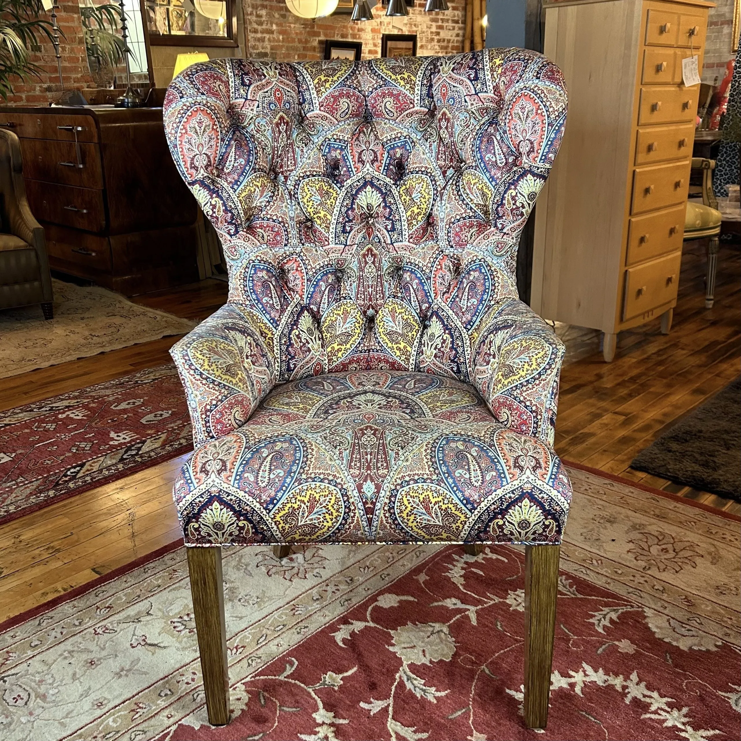 Jessica Charles Designs Paisley Tufted Wingback Arm Chair, Petite