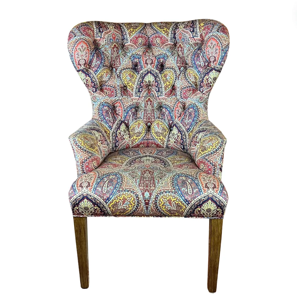 Jessica Charles Designs Paisley Tufted Wingback Arm Chair, Petite