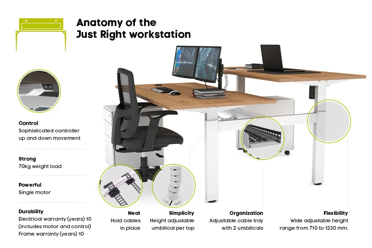 Just Right Height Adjustable 2 Person Bench Workstation [1200L x 700W]