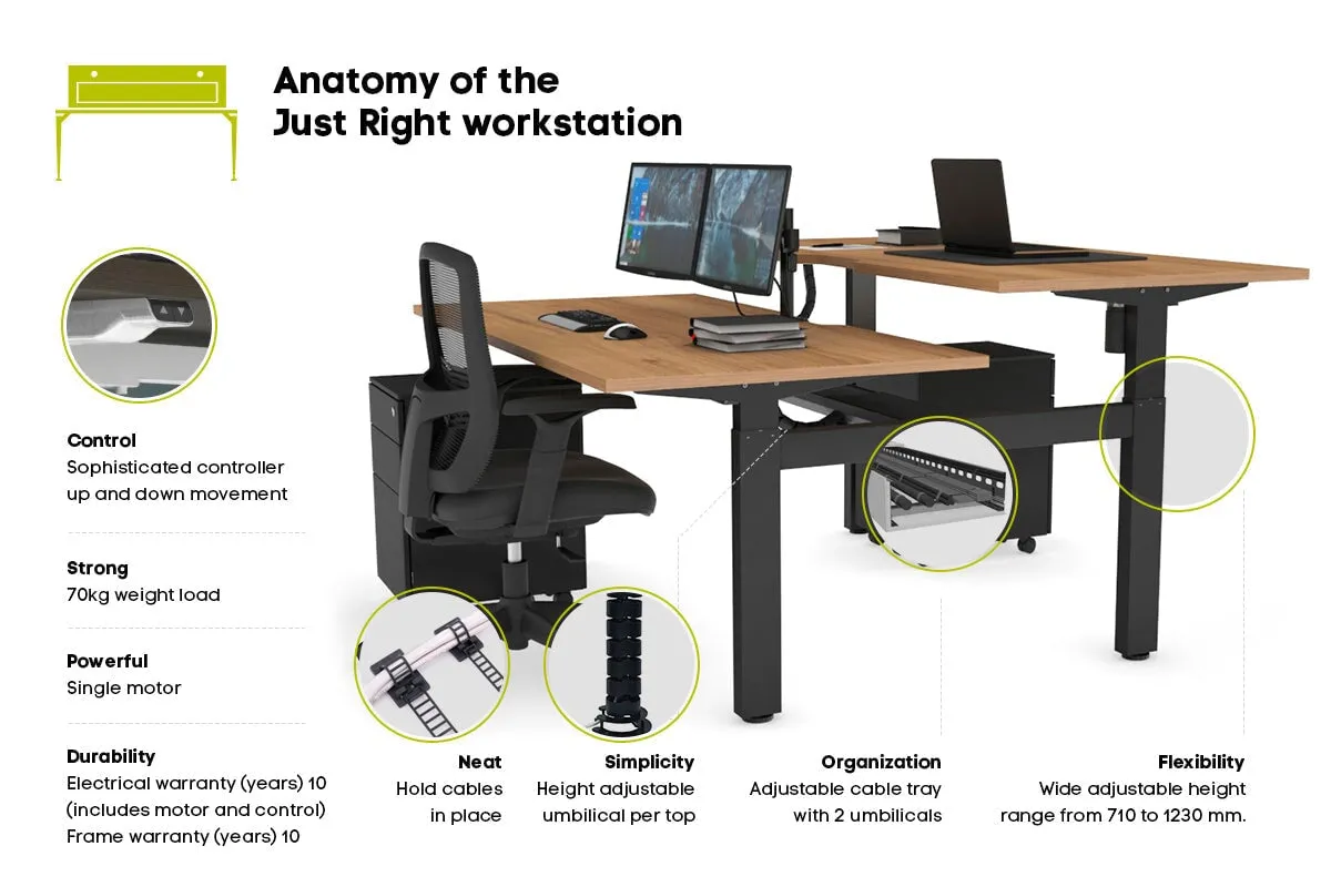 Just Right Height Adjustable 2 Person Bench Workstation [1200L x 700W]