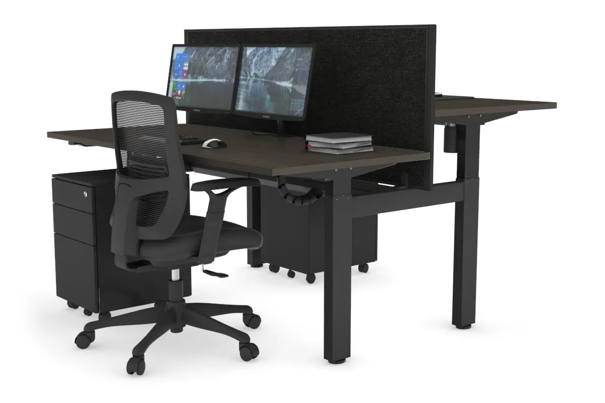 Just Right Height Adjustable 2 Person H-Bench Workstation - Black Frame [1200L x 700W]
