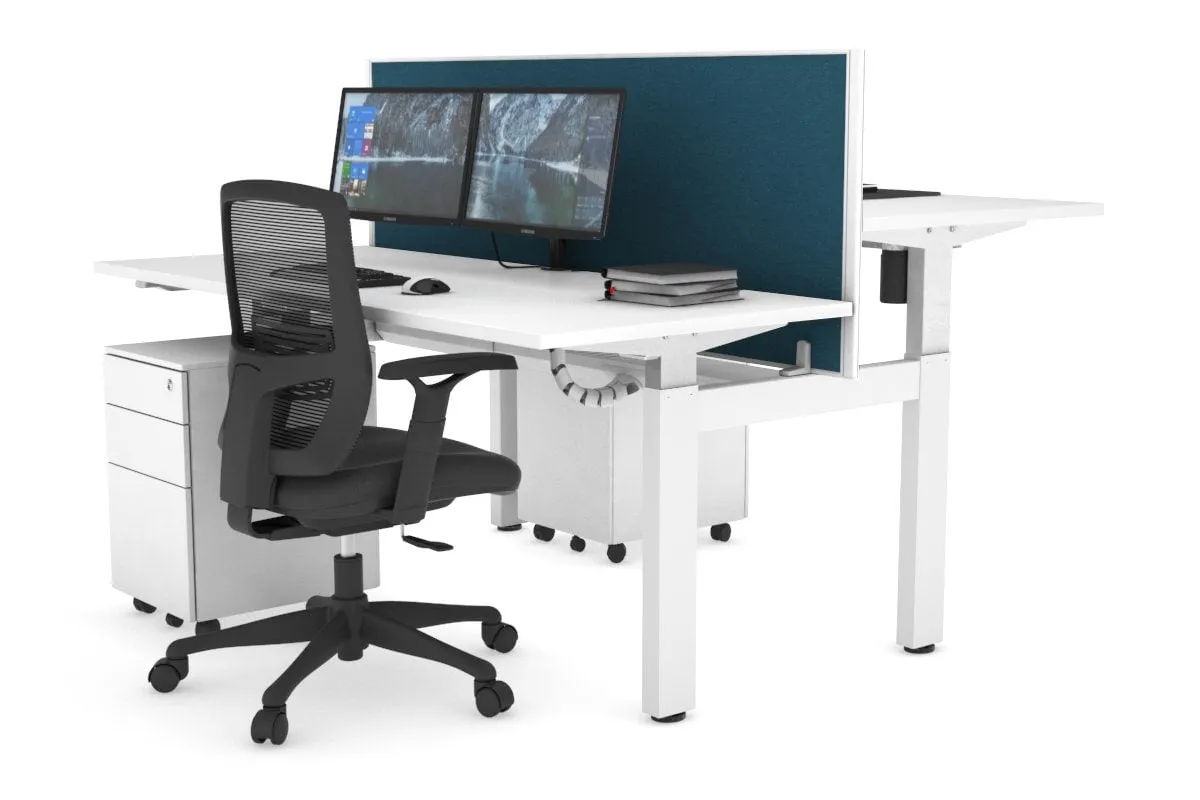 Just Right Height Adjustable 2 Person H-Bench Workstation - White Frame [1200L x 700W]