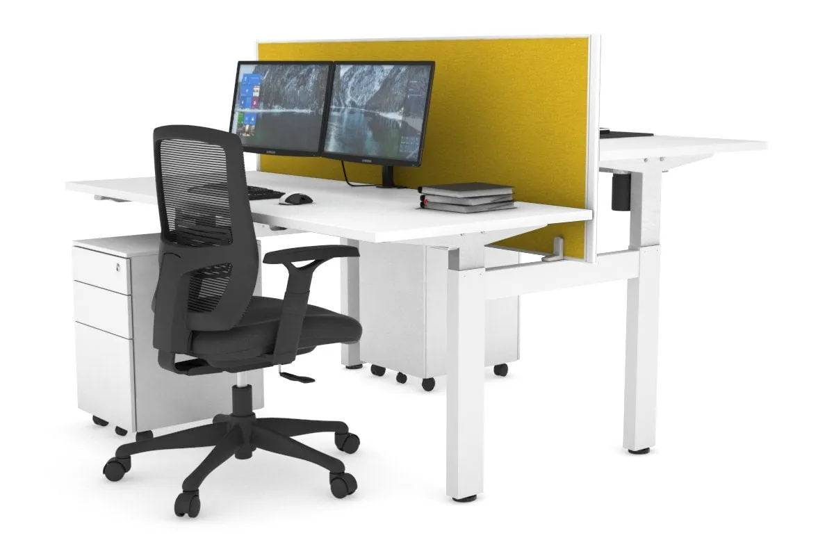 Just Right Height Adjustable 2 Person H-Bench Workstation - White Frame [1200L x 700W]
