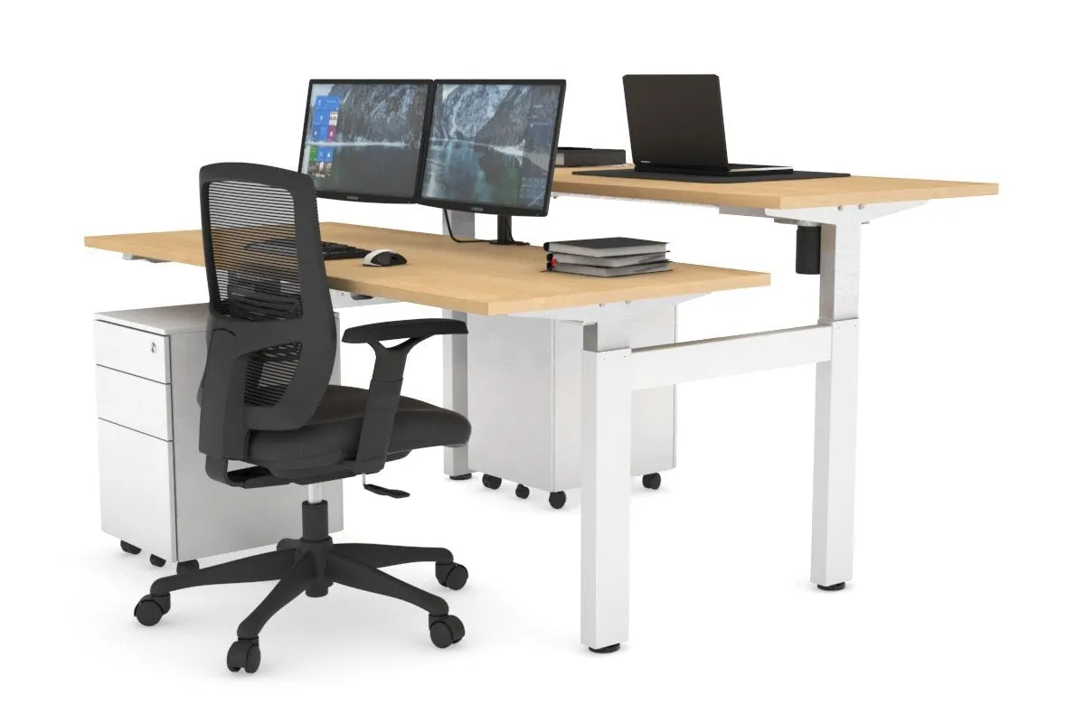 Just Right Height Adjustable 2 Person H-Bench Workstation - White Frame [1200L x 700W]
