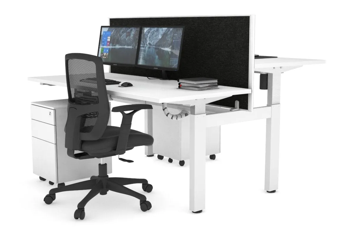Just Right Height Adjustable 2 Person H-Bench Workstation - White Frame [1200L x 700W]