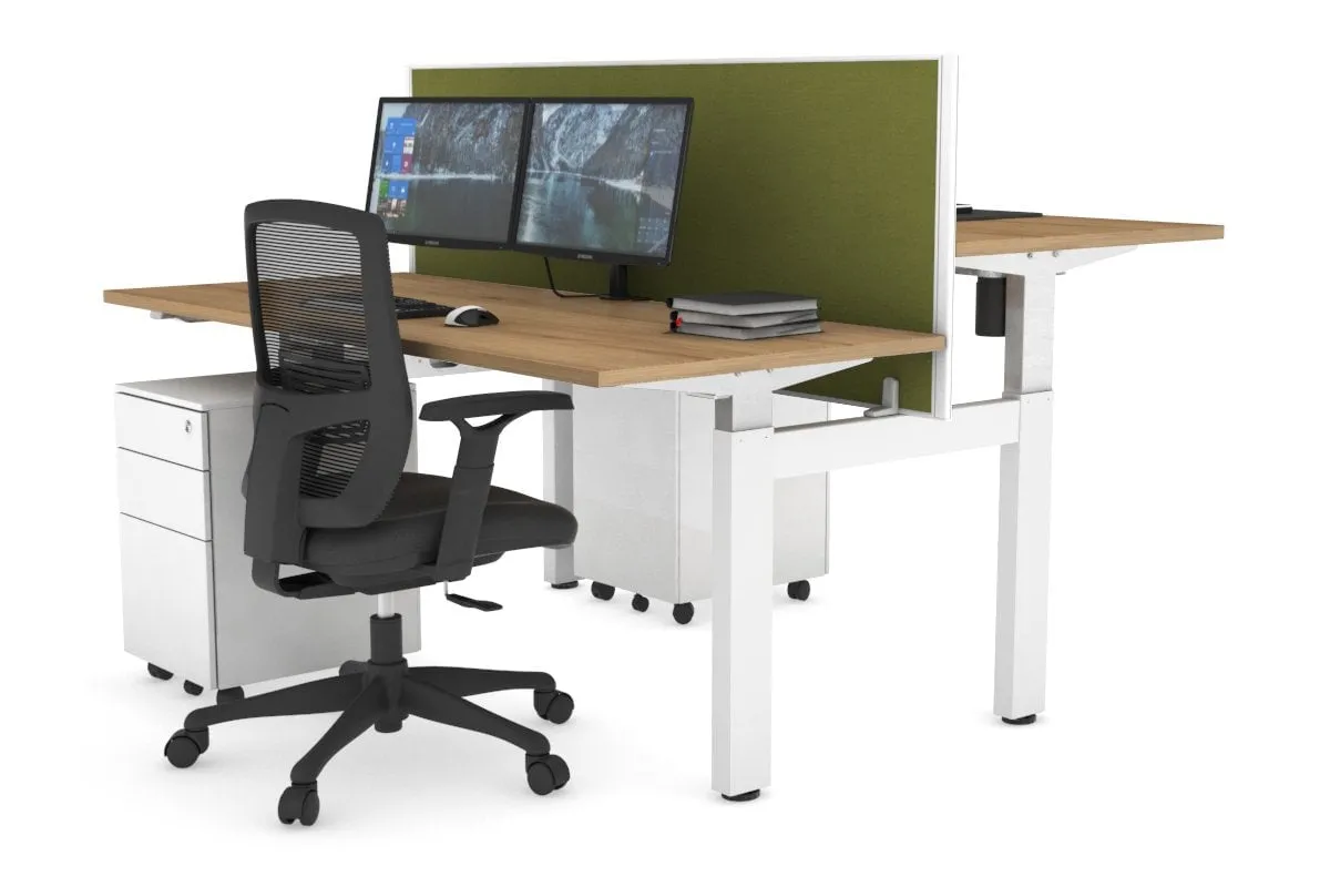 Just Right Height Adjustable 2 Person H-Bench Workstation - White Frame [1200L x 700W]