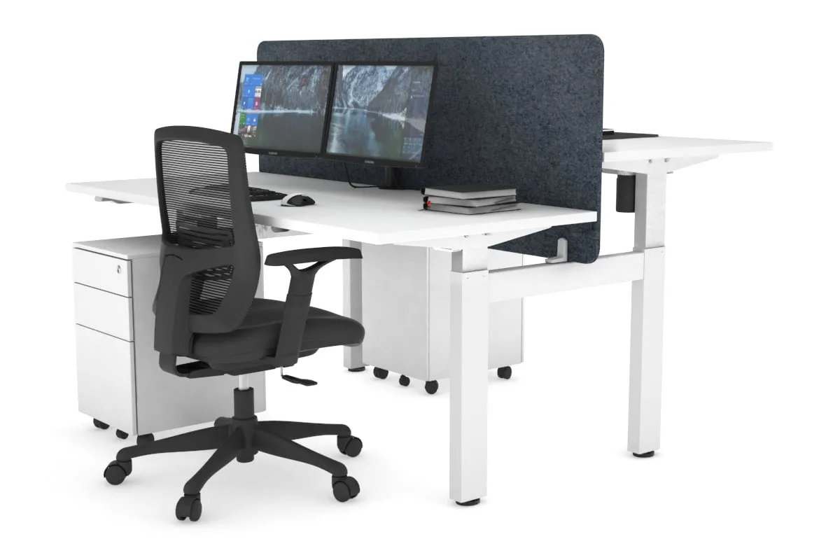 Just Right Height Adjustable 2 Person H-Bench Workstation - White Frame [1200L x 700W]