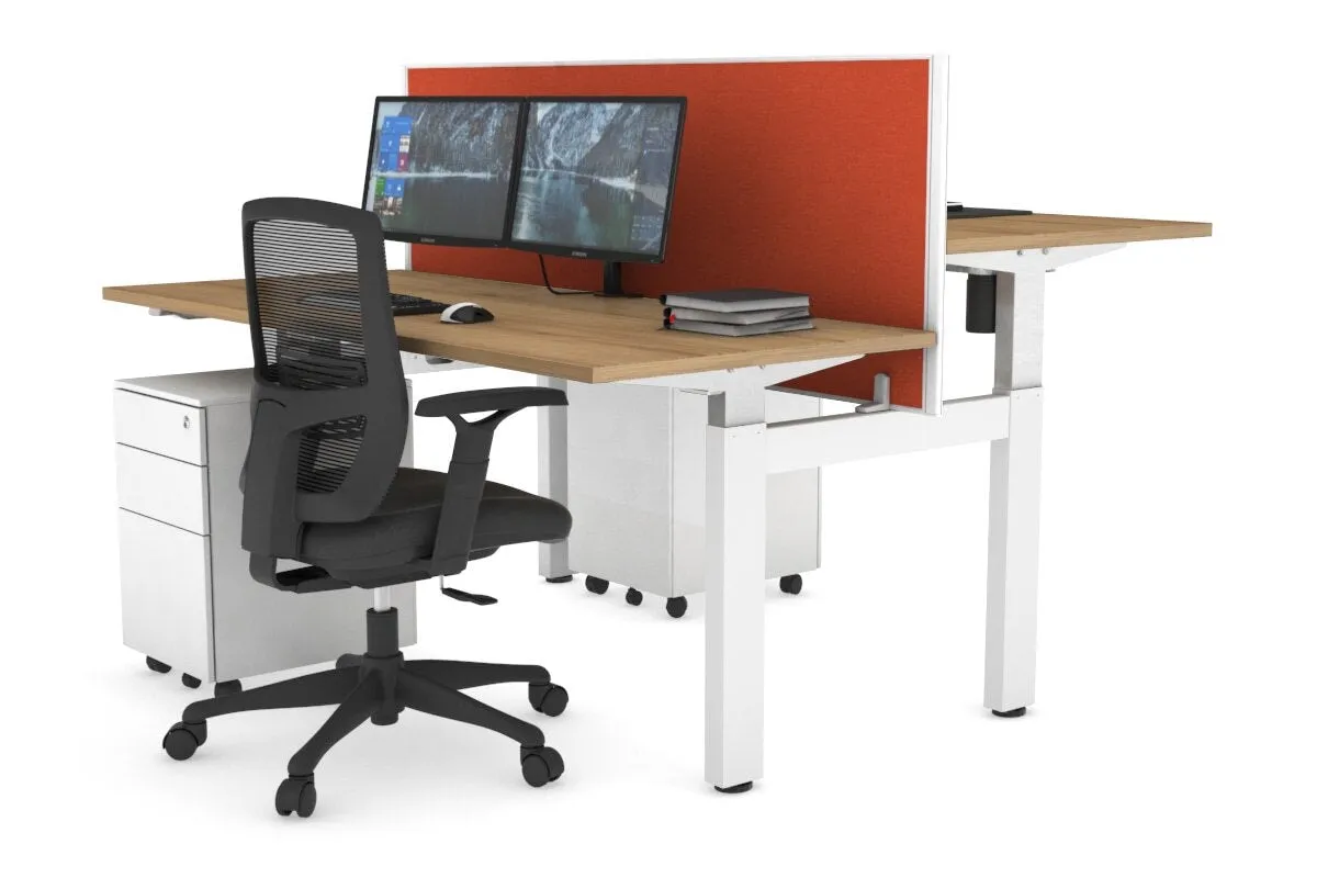 Just Right Height Adjustable 2 Person H-Bench Workstation - White Frame [1200L x 700W]