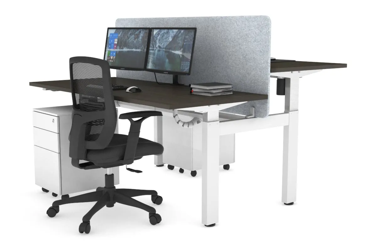 Just Right Height Adjustable 2 Person H-Bench Workstation - White Frame [1200L x 700W]